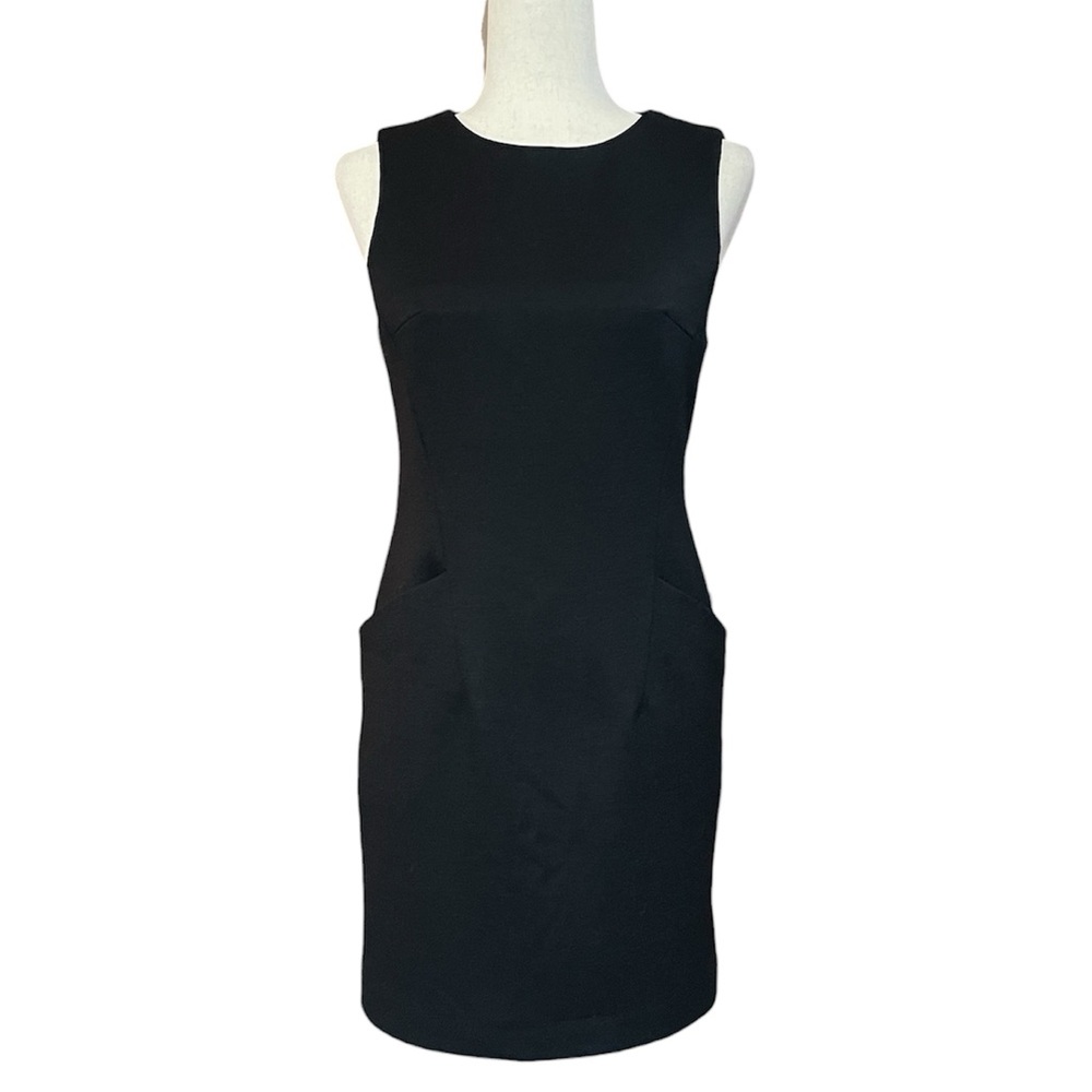 LIST Wool Navy Black high neck Sleeveless Sheath Dress Small